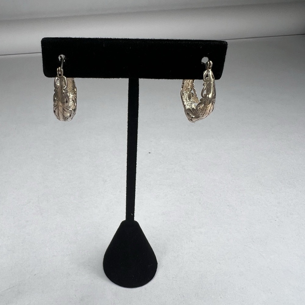 Vtg Estate Sterling Silver Filigree Hoop Earrings
